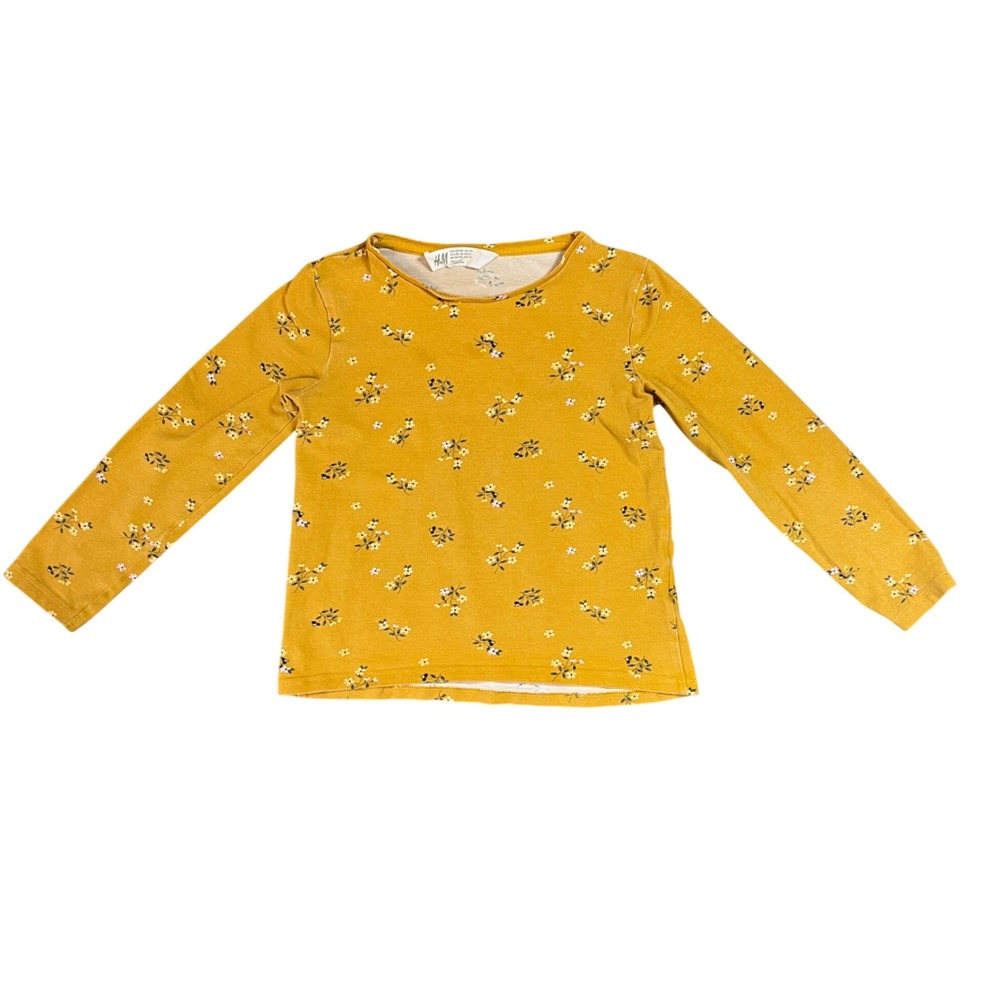 HM Kids Mustard Yellow Floral Long Sleeve Jersey Top Shirt Size 6-8Y 07396800